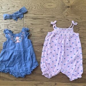 Baby Girl Rompers (Set of 2) - Worn 1x - Excellent Condition